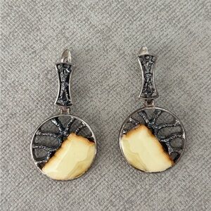 Blackened silver and Amber Drop Earrings